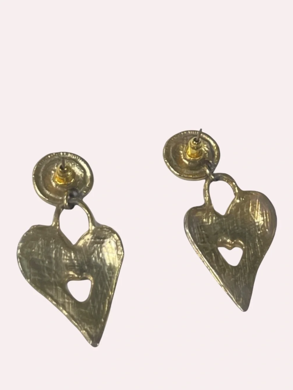 VTG Abstract Enamel Heart Drop Gold Tone Pink Purple Teal Statement Earrings